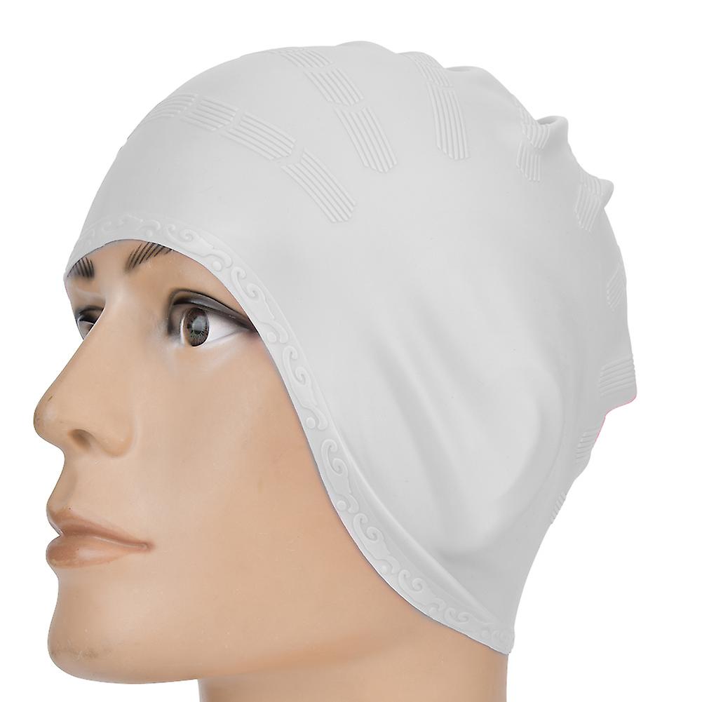 1pc Sports Swim Silicone Hat  Stretchy Comfortable Long Hair Ear Protector   Cap For Swimming Poolwhite