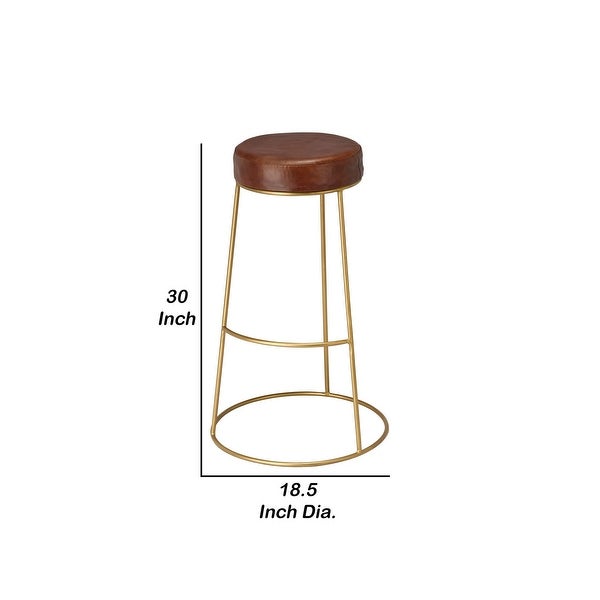 Yuk 30 Inch Metal Barstool， Golden Tri-Legged Base， Padded Seat， Brown