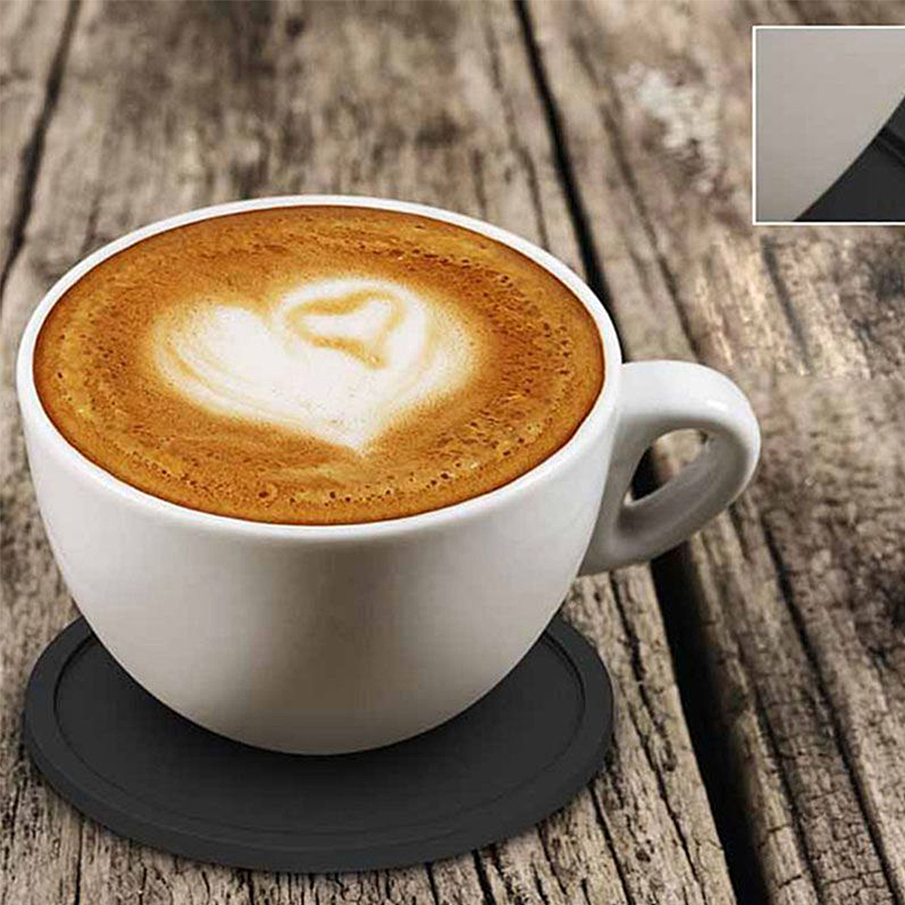 7 Pieces Drink Coasters Sets Silicone Coasters with Holder Non-Slip Cup Mat Pad Black Round Mug Coaster for Coffee Beer Wine Bottle