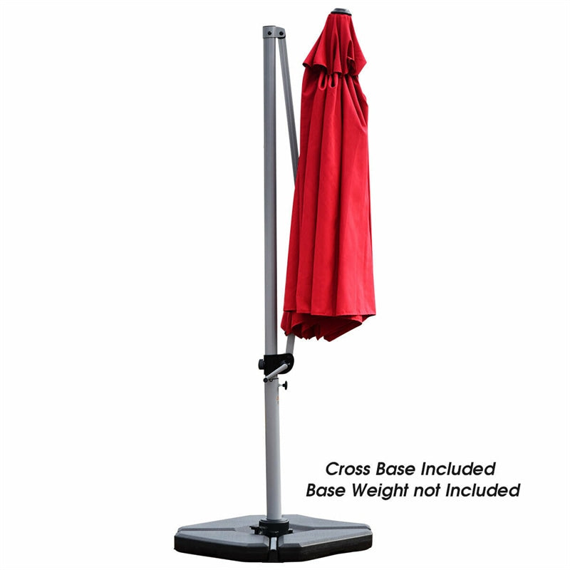 11 FT Patio Offset Cantilever Umbrella 360° Rotation Tilt with Cross Base & Crank Handle