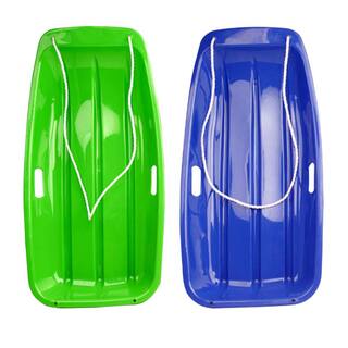 Ejoy 35 in. x 18 in. x 4 in. Downhill Winter Toboggan Snow Sled with Rope (Blue and Green 2-Piece Combo) SnowSled35x18x4_BlueAndGreen