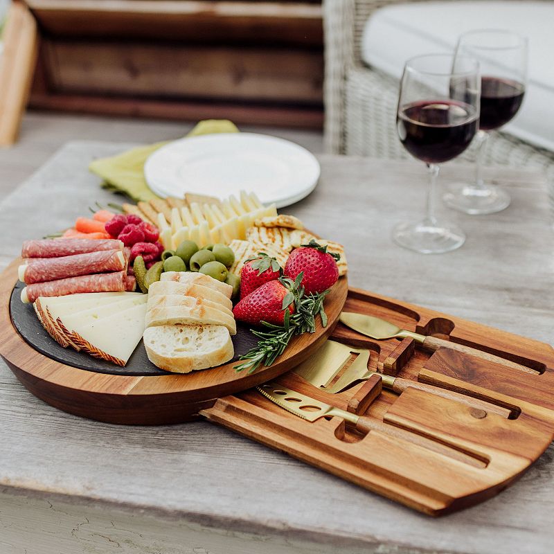 Toscana Insignia Acacia and Slate Serving Board with Cheese Tools