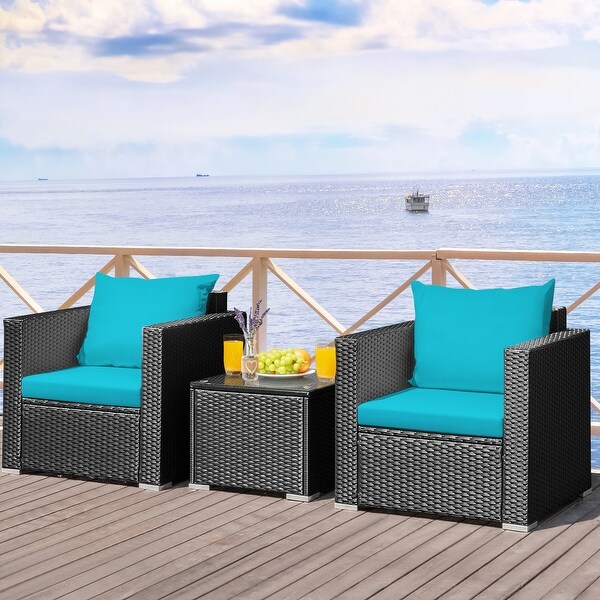 3-Pieces Metal Frame Patio Conversation Rattan Furniture Set - Overstock - 37532327