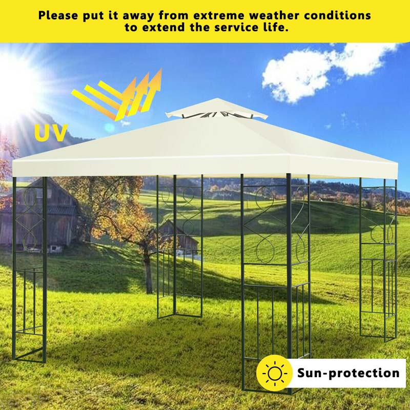 10 x 10 FT Patio Metal Gazebo with 2 Tier Vented Roof, Outdoor Canopy Gazebo Tent Grill BBQ Shelter