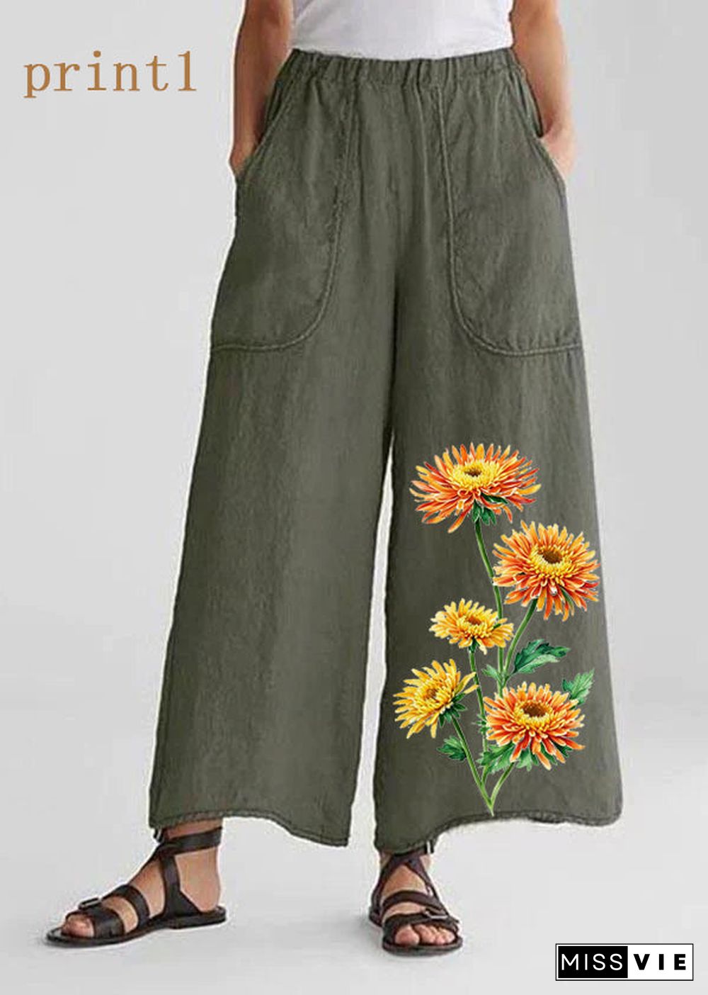 Cotton Linen Loose Wide Leg Casual Pants Tea Green-print1