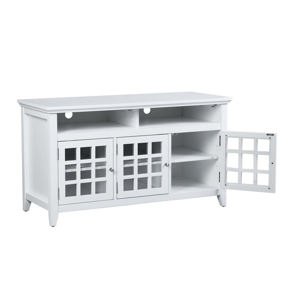 Solid Wood TV Stand  Entertainment Center 48'' TV Stand with Glass Doors  TV Console or Storage Cabinet Sideboard Buffet  White