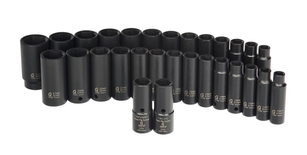 29 pc. 1/2 In. Dr. SAE and Metric Double Deep Impact Socket Set ;