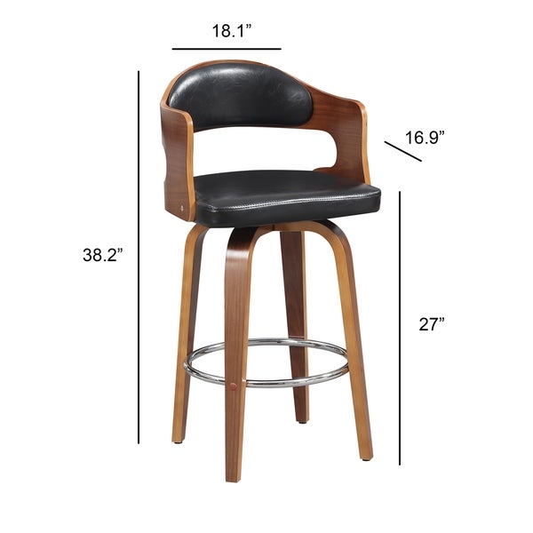 Wood and Faux Leather Mid-Century 27-Inch Swivel Counter Stool