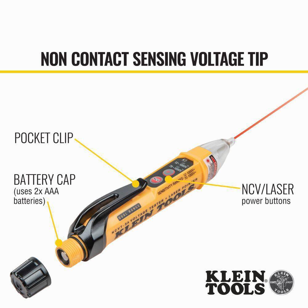 Klein Tools Dual Range Non Contact Voltage Tester with Laser Pointer 12-1000V AC NCVT5A