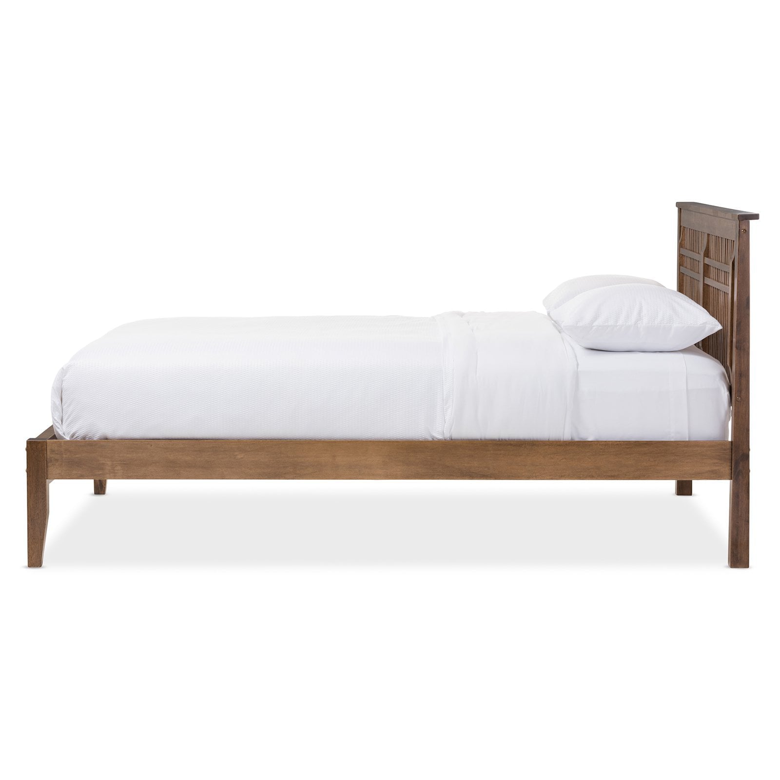 Baxton Studio Loafey Solid Walnut Window-Pane Style Platform Bed