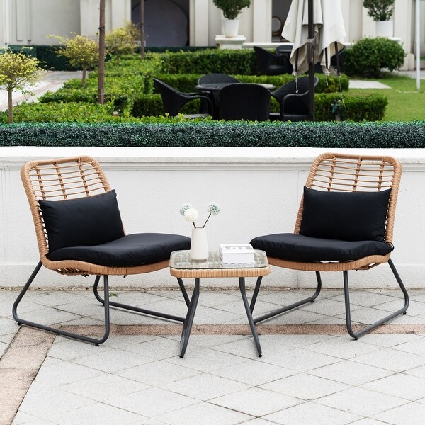 Outdoor Patio Furniture Sets Rattan Wicker Bistro Sets with Cushions (Set of 3)