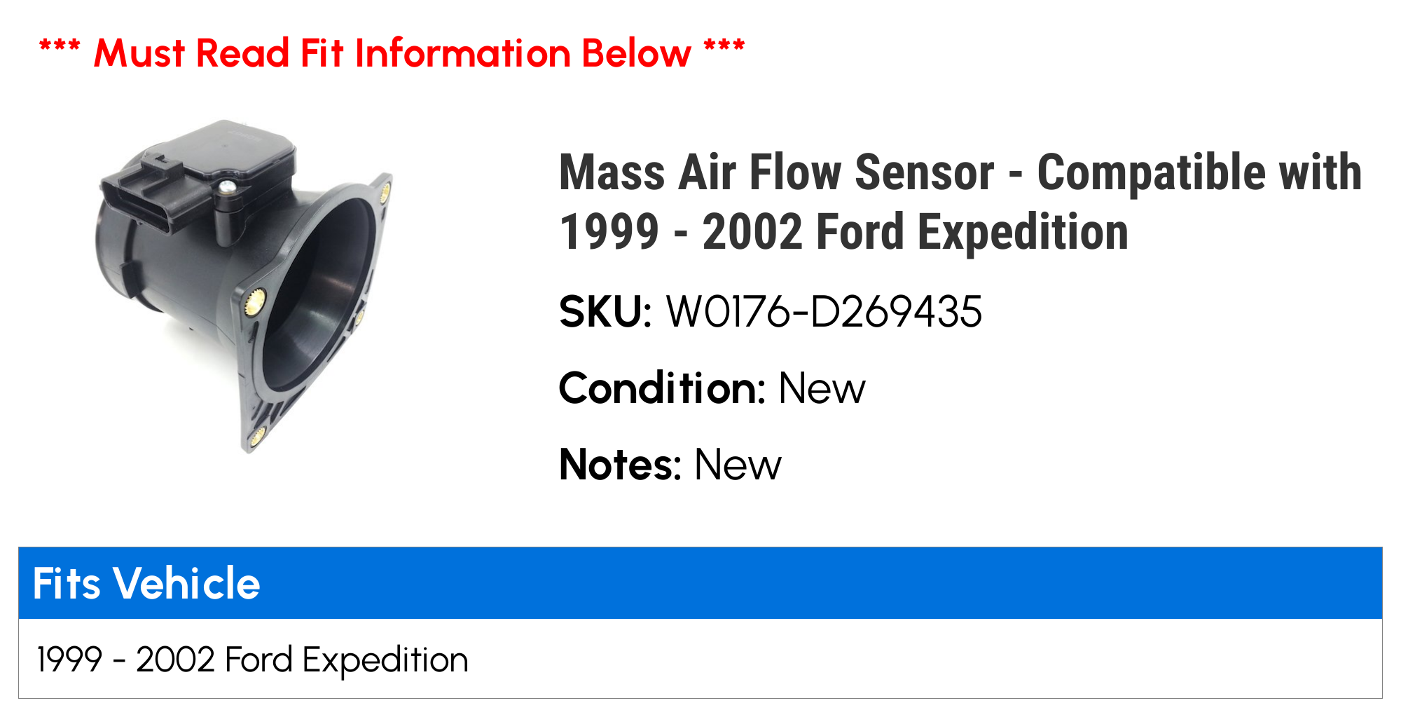 Mass Air Flow Sensor - Compatible with 1999 - 2002 Ford Expedition 2000 2001