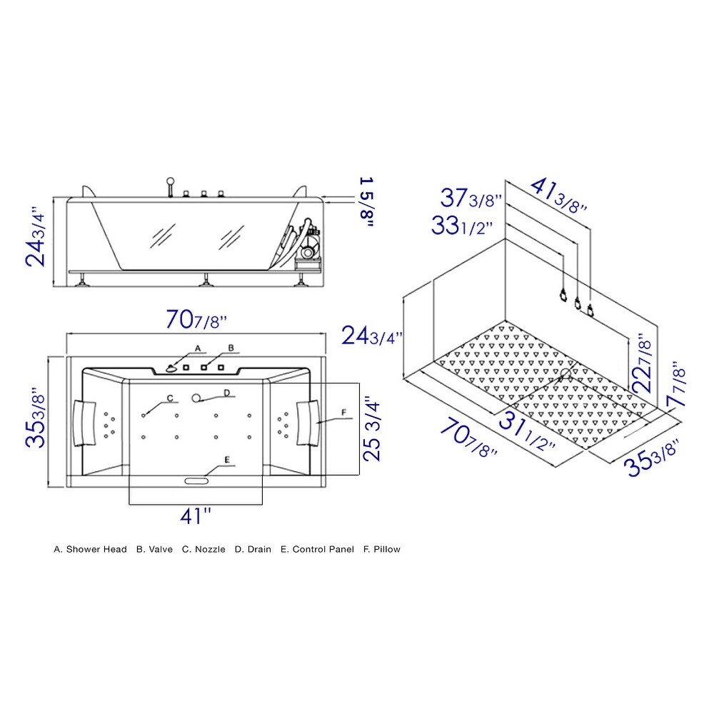Eago AM196ETL 6 ft Clear Rectangular Acrylic Whirlpool Bathtub for Two