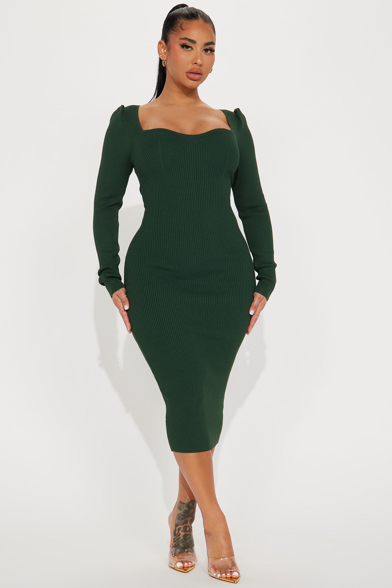 Alyssa Ribbed Midi Dress - Hunter