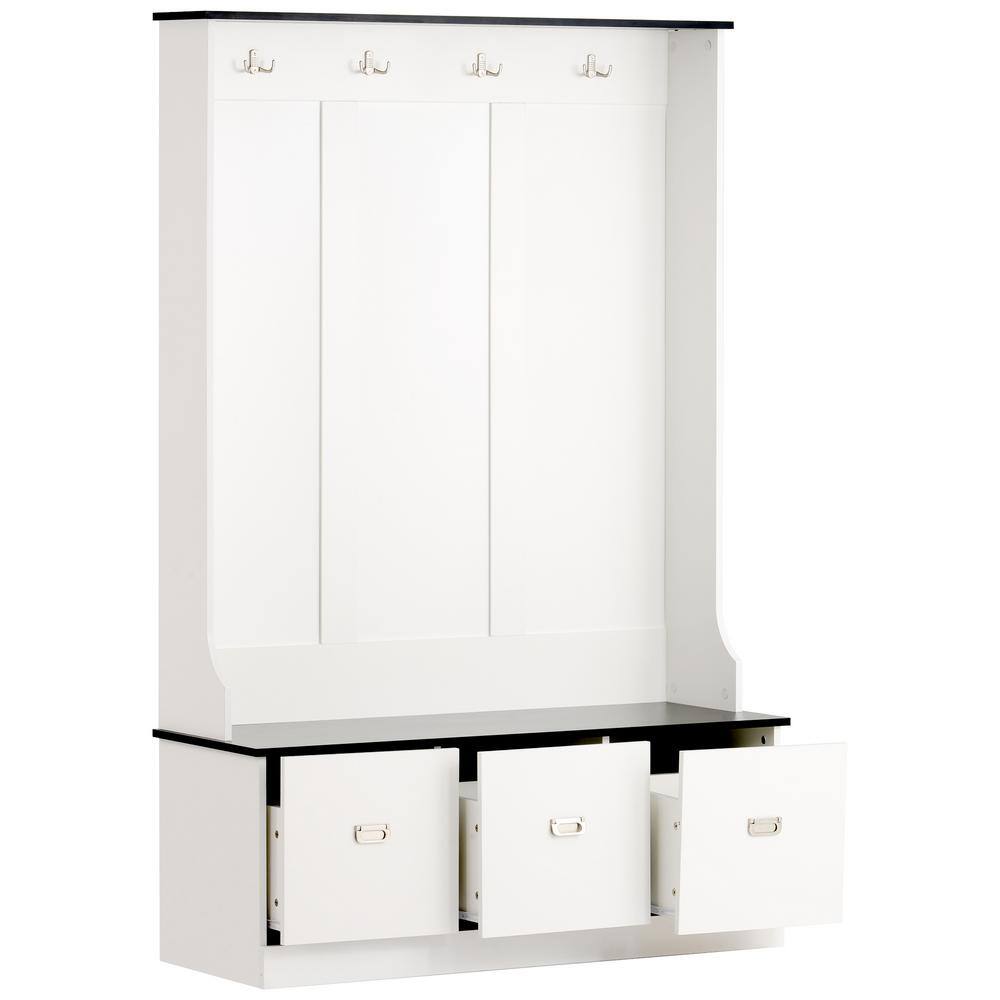 Asucoora Angelique White 46 in. W x 72 in. H Hall Tree with Bench and-Drawer TDTS888WH