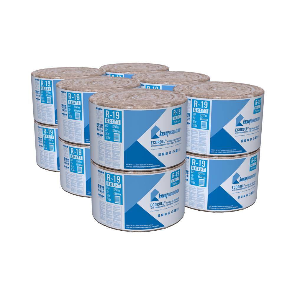 Knauf Insulation R-19 EcoRoll Kraft Faced Fiberglass Insulation Roll 6-14 in. x 23 in. x 39.2 ft. (12-Rolls) 690976