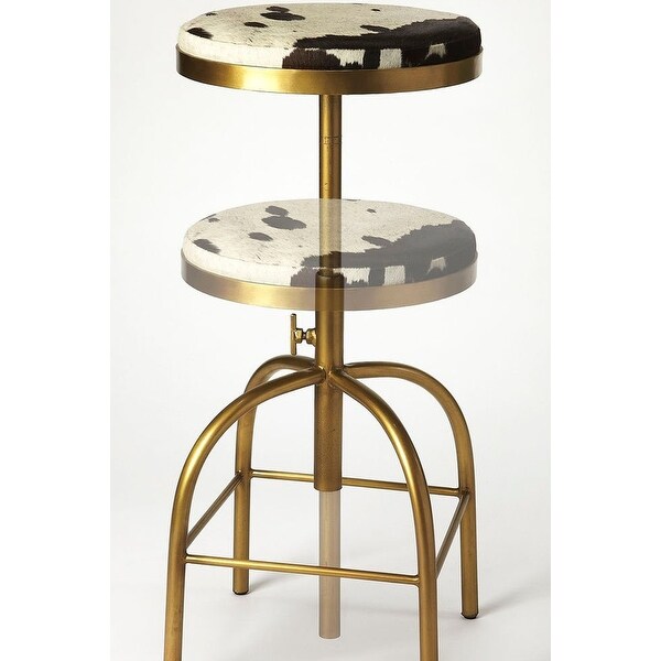 Offex Modern Iron Hair-On-Hide Round Barstool - Multicolor - 16.5