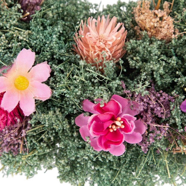 Pink Rose And Purple Thistle Mixed Floral Spring Wreath