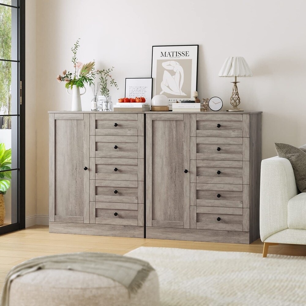 5 Drawer Dresser with Door  Storage Cabinet with Drawers and Shelves  Modern Chest of Drawers Closet Organizers