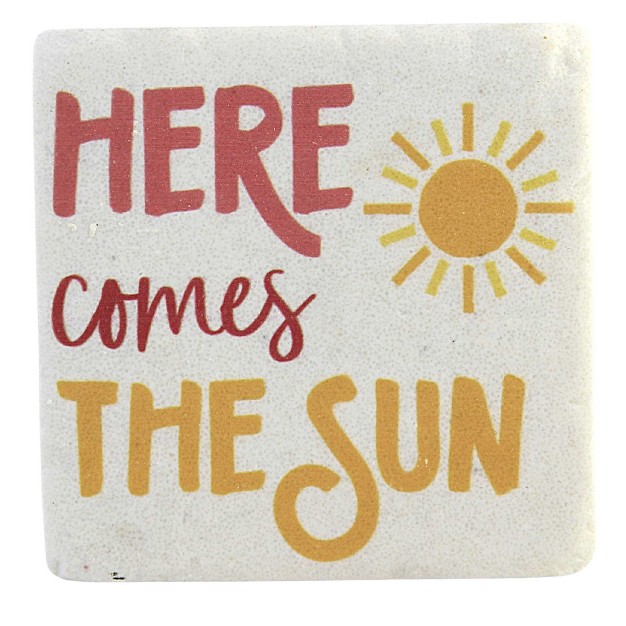 Tabletop Sunshine Text Coaster Four Coasters 4 Inches Set 4 Everyday Cb176051 Resin Off white