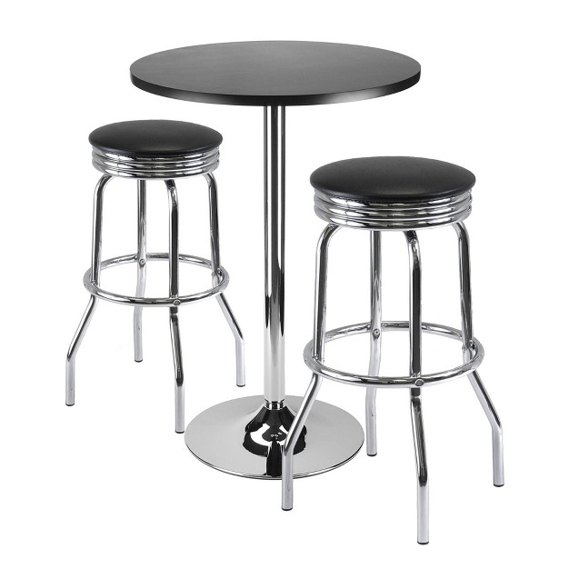 3pc Summit Bar Height Dining Set With Swivel Stools Metal black bright Chrome Winsome