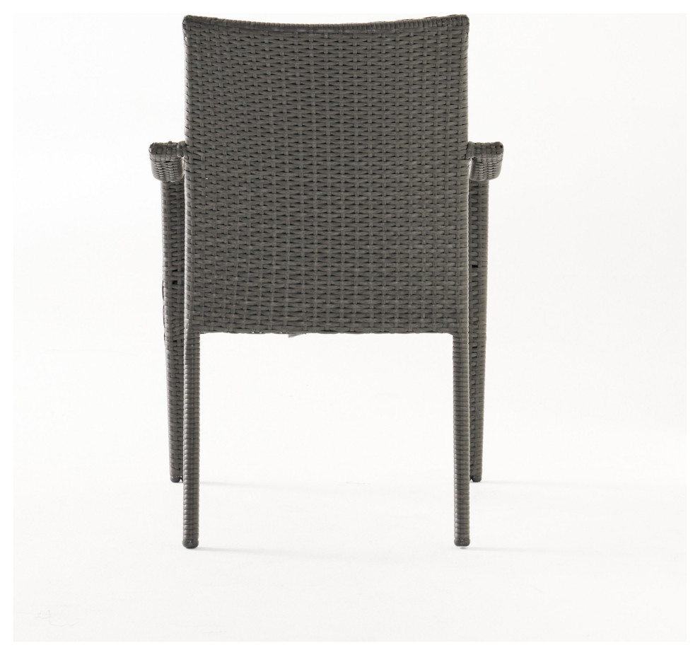 GDF Studio San Miguel Gray Wicker Stackable Patio Armchairs  Set of 4   Tropical   Outdoor Dining Chairs   by GDFStudio  Houzz