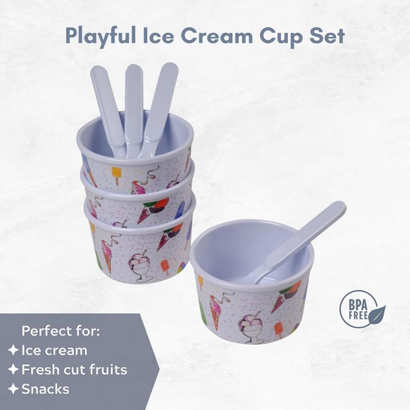 8-Piece Melamine Ice Cream Cups with Spoons Set