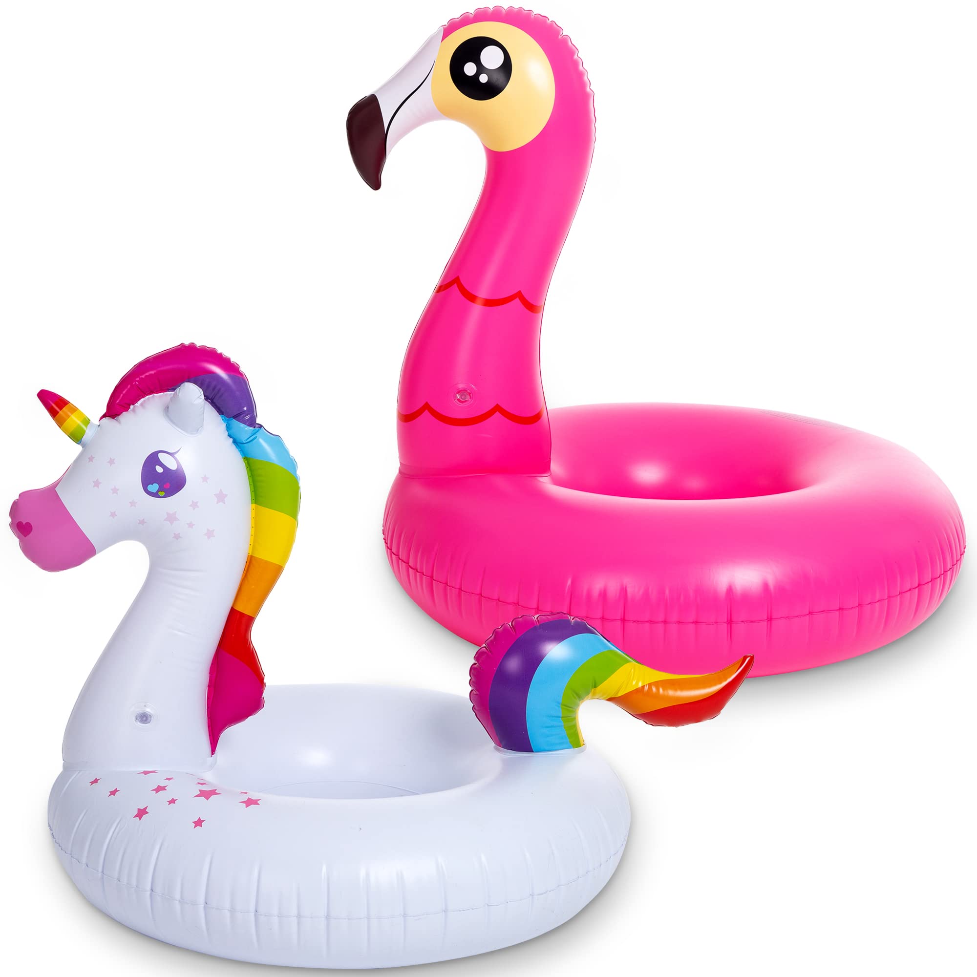 2 Pack Inflatable Flamingo and Unicorn Pool Float Fun Beach Floaties, Swim Party Toys, Summer Pool Raft Lounger for Adults & Kids (Inflates to Over 4ft. Wide)