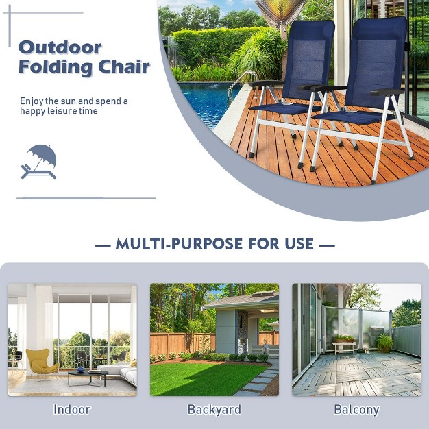 Costway 2 4pcs Patio Dining Chair Aluminum Camping Adjust Portable Headrest Navy