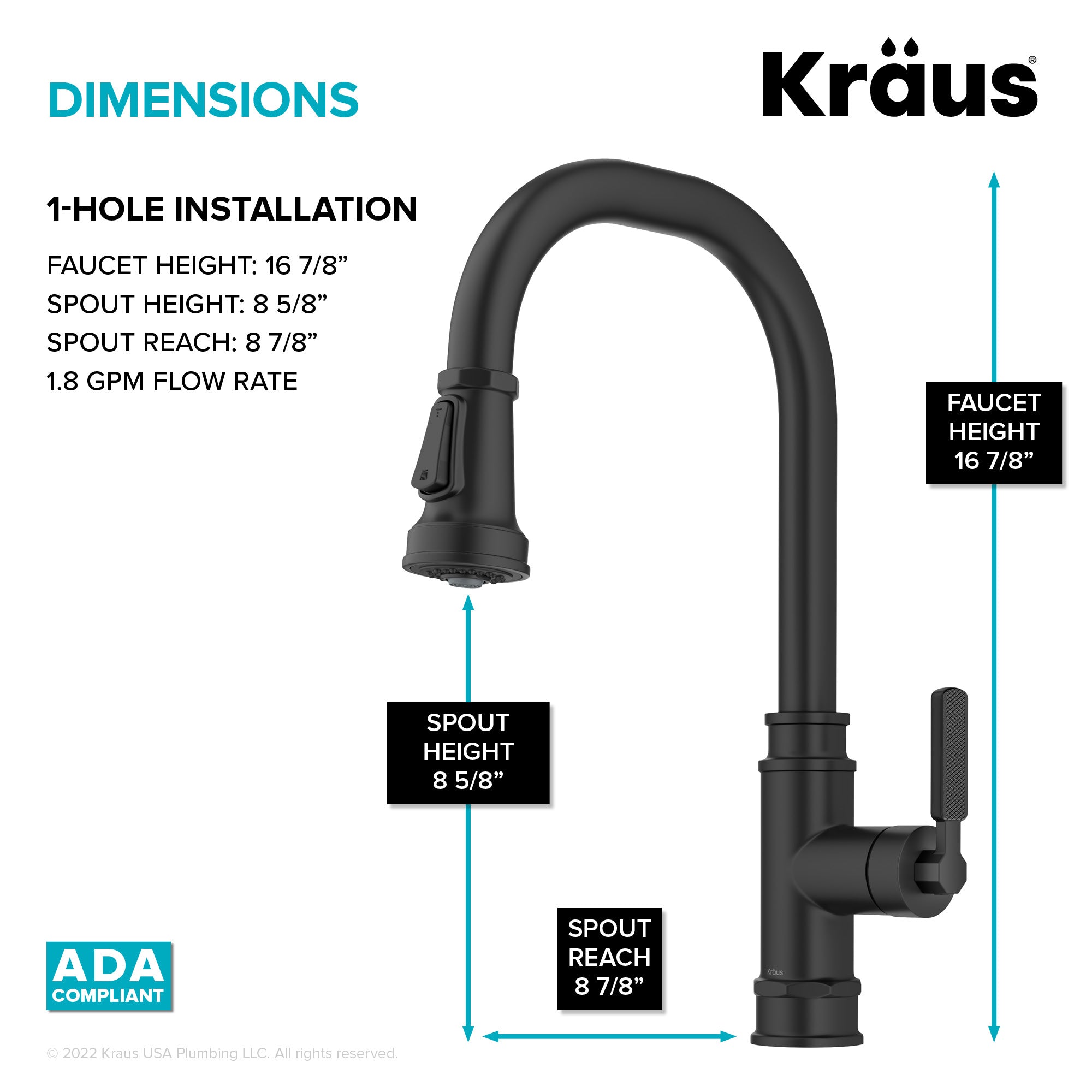 KRAUS Allyn Transitional Industrial Pull-Down Single Handle Kitchen Faucet in Matte Black