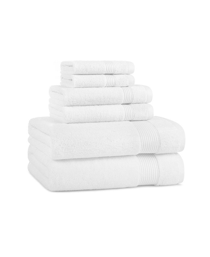 Arkwright Home Host and Home 6-Piece Bathroom Towel Set (2 Bath Towels 2 Hand Towels 2 Washcloths) Double Stitched Edges 600 GSM Soft Ringspun Cotton Stylish Striped Dobby Border