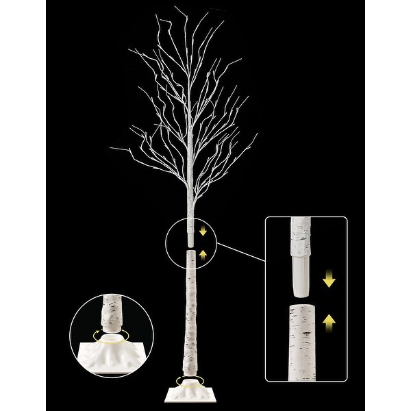 Lighted Birch Tree，2 Pack 6 Feet 144 Warm White Lights，Prelit White Artificial Christmas Trees for Decor