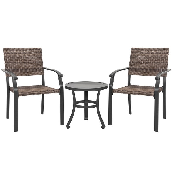 Nuu Garden 3Piece Patio Metal and Wicker Bistro Set，Black