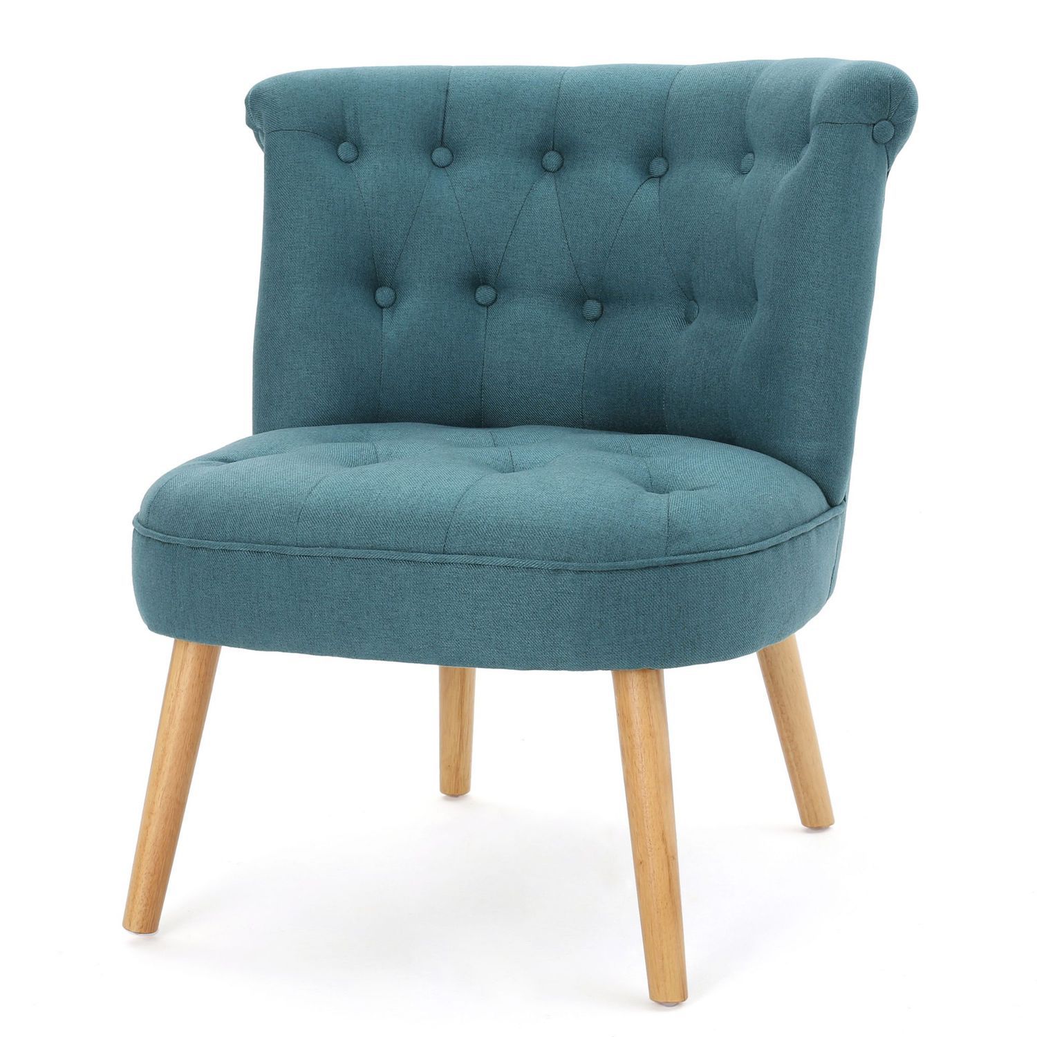 31.75 Teal Green and Brown Contemporary Tufted Accent Chair