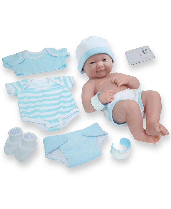 JC TOYS La Newborn Nursery 14 Smiling Baby Doll 8 Pcs Blue Gift Set