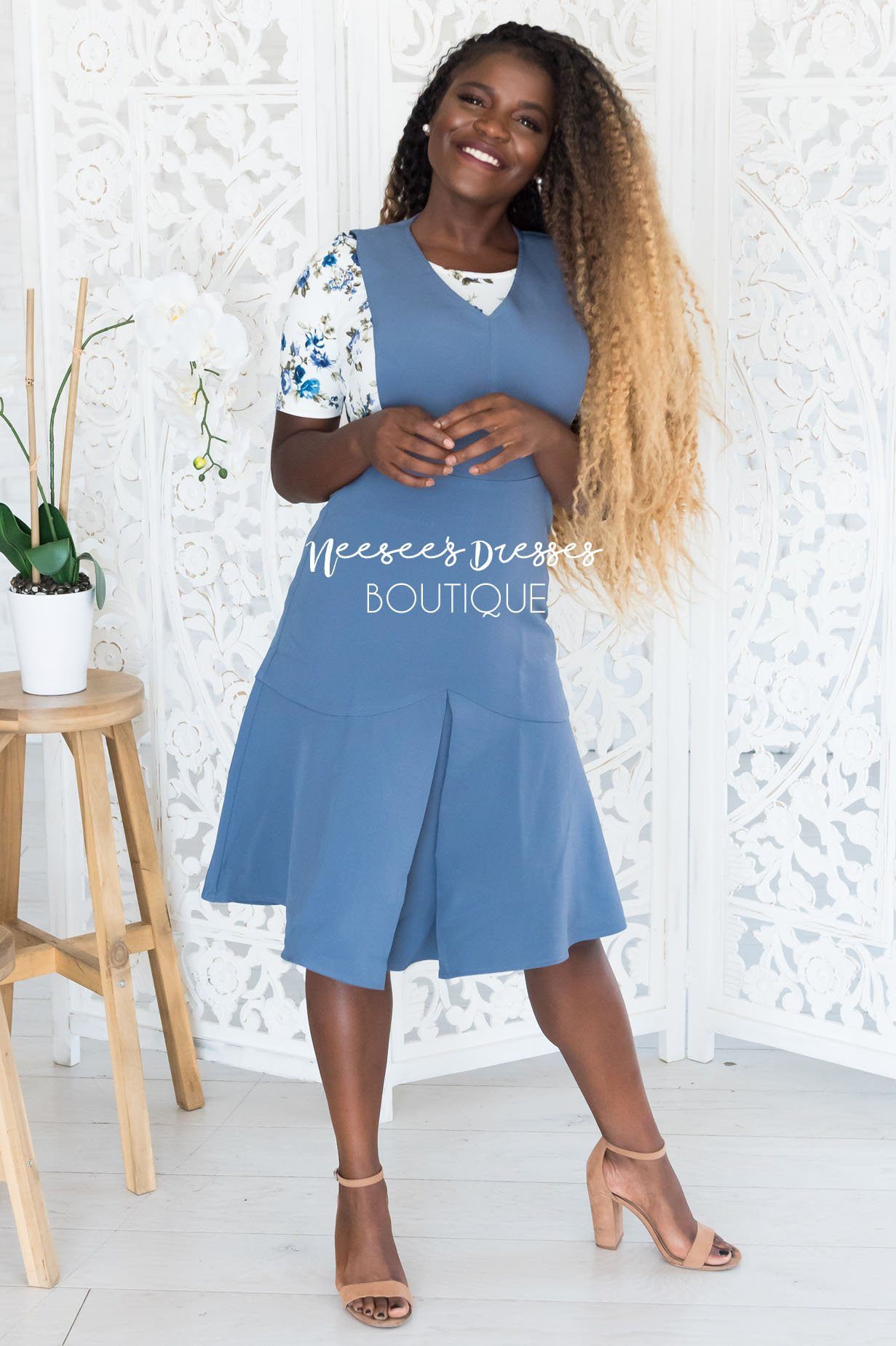 The Phoenix Pleated Godet Overall Dress