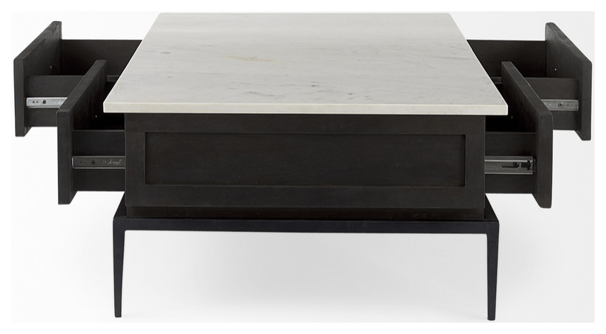 Dark Brown Wood And Marble Coffee Table   Coffee Tables   by HomeRoots  Houzz