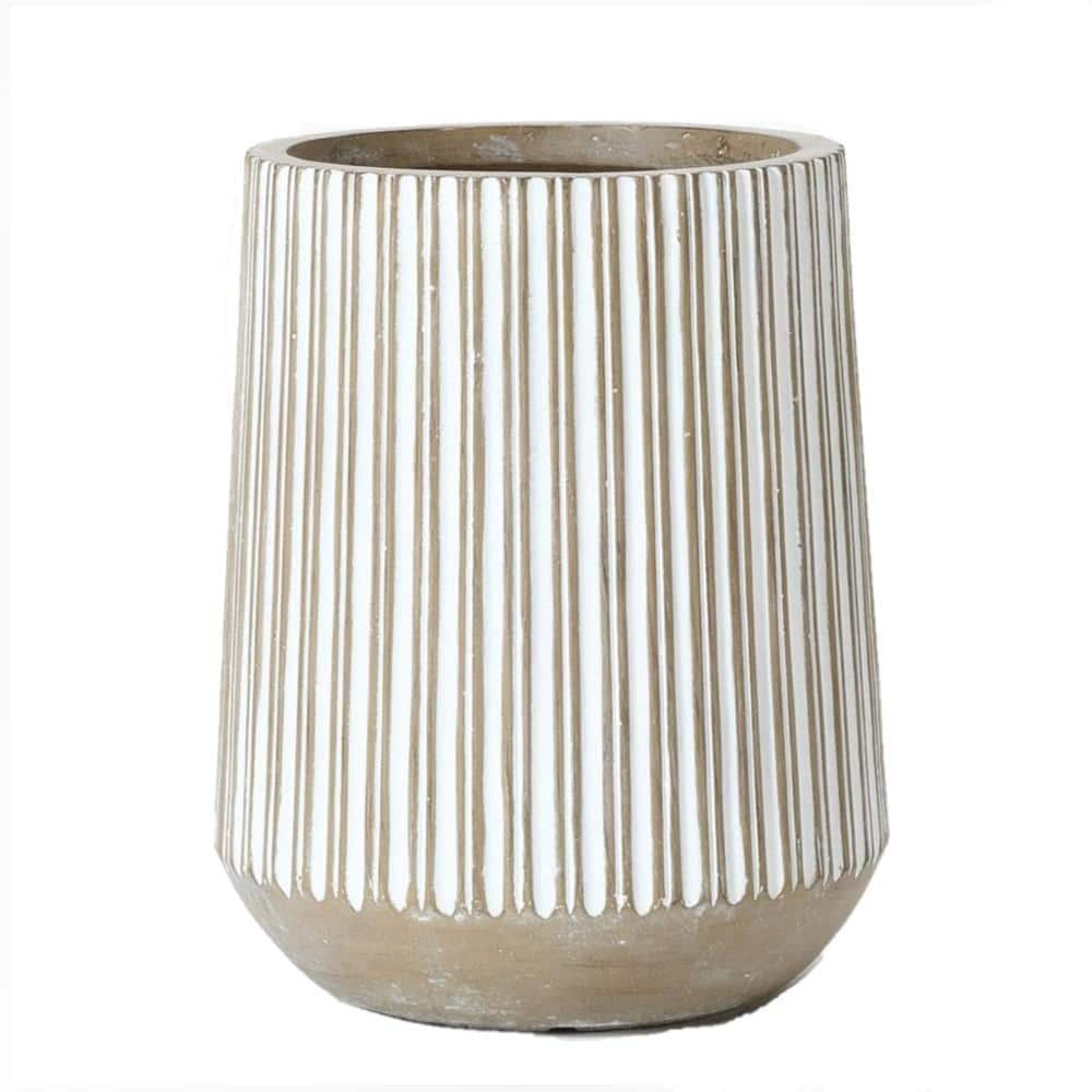 LuxenHome 12.6 in. x 12.6 in. Brown and White Striped Ceramic Individual Pot WHPL1965