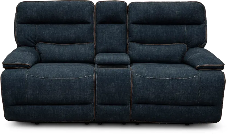 Rock Quarry Blue Power Reclining Loveseat with Console