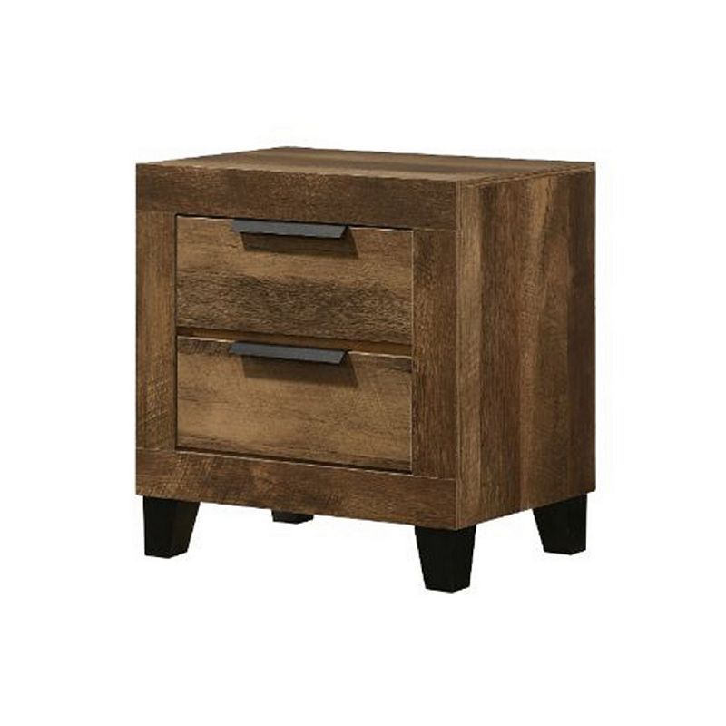 Nightstand with 2 Drawers and Plank Style， Rustic Oak Brown