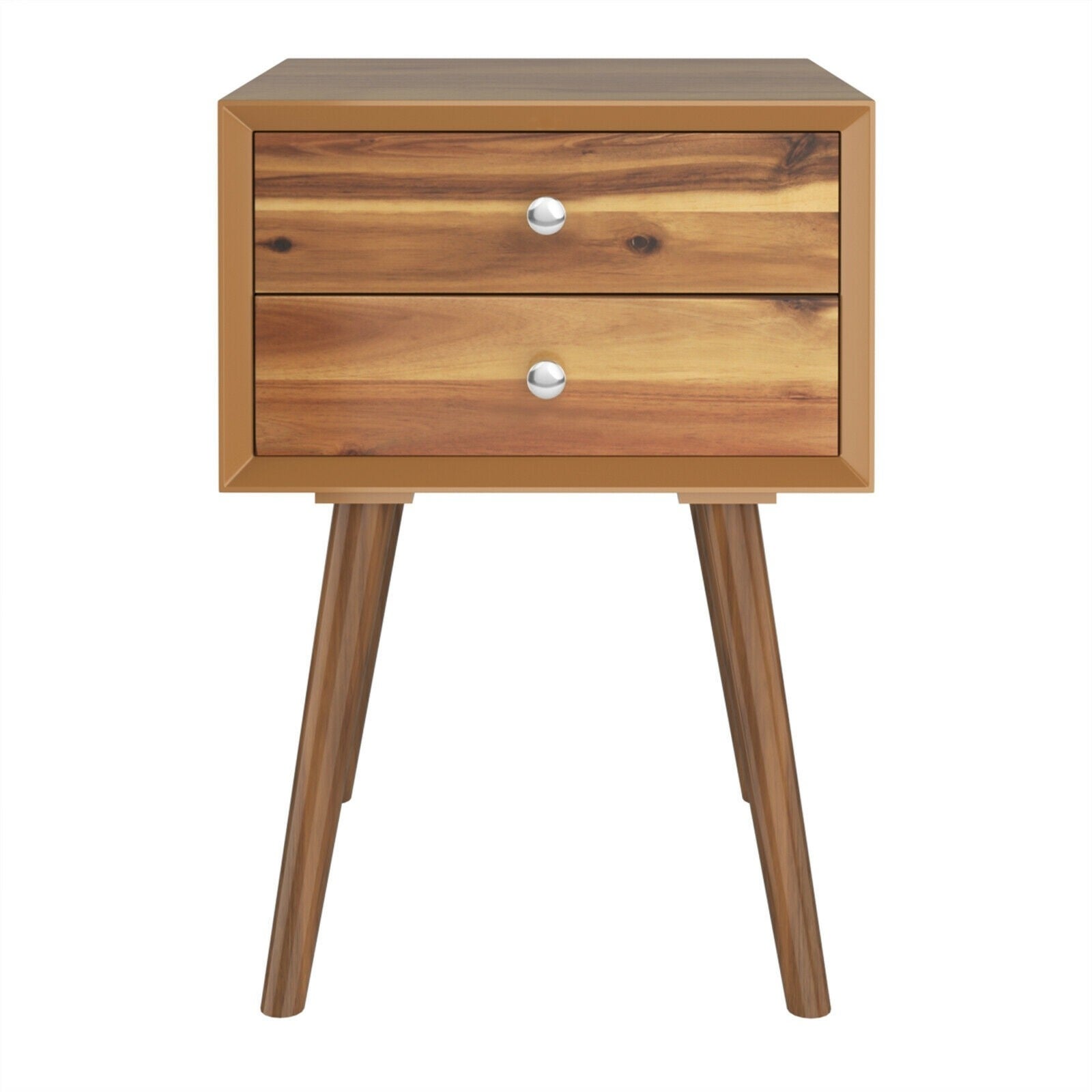 Wooden Nightstand Mid-Century End Side Table with 2 Storage Drawers-Natural - 16