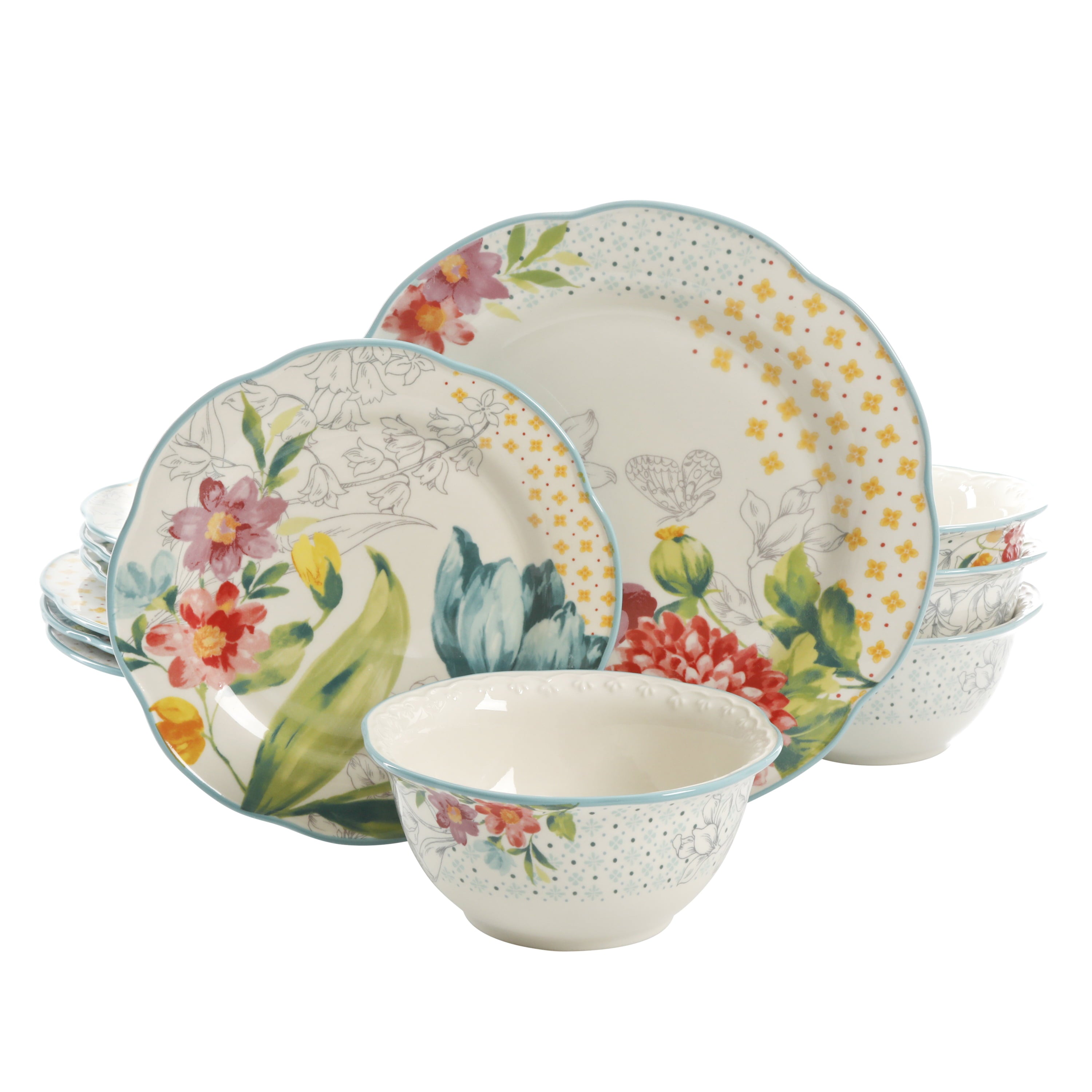 The Pioneer Woman Blooming Bouquet 12-Piece Dinnerware Set