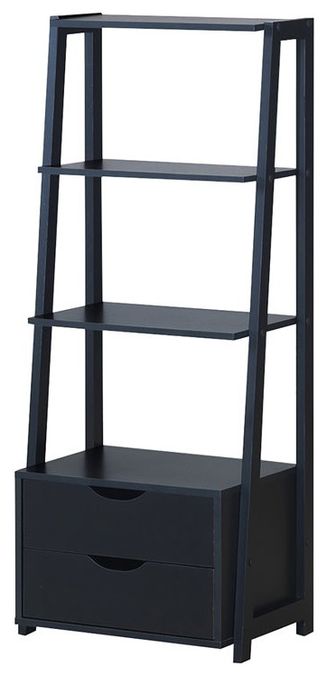 Costway 4 Tier Contemporary MDF Ladder Bookcase with 2 Drawers in Black   Transitional   Bookcases   by Homesquare  Houzz