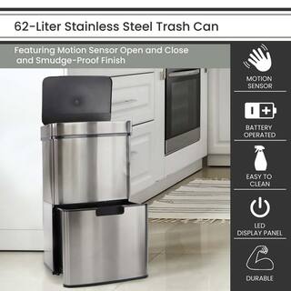 Hanover 16.4 Gal. Stainless Steel Metal Household Trash Can with Sensor Lid HTRASH62L-1