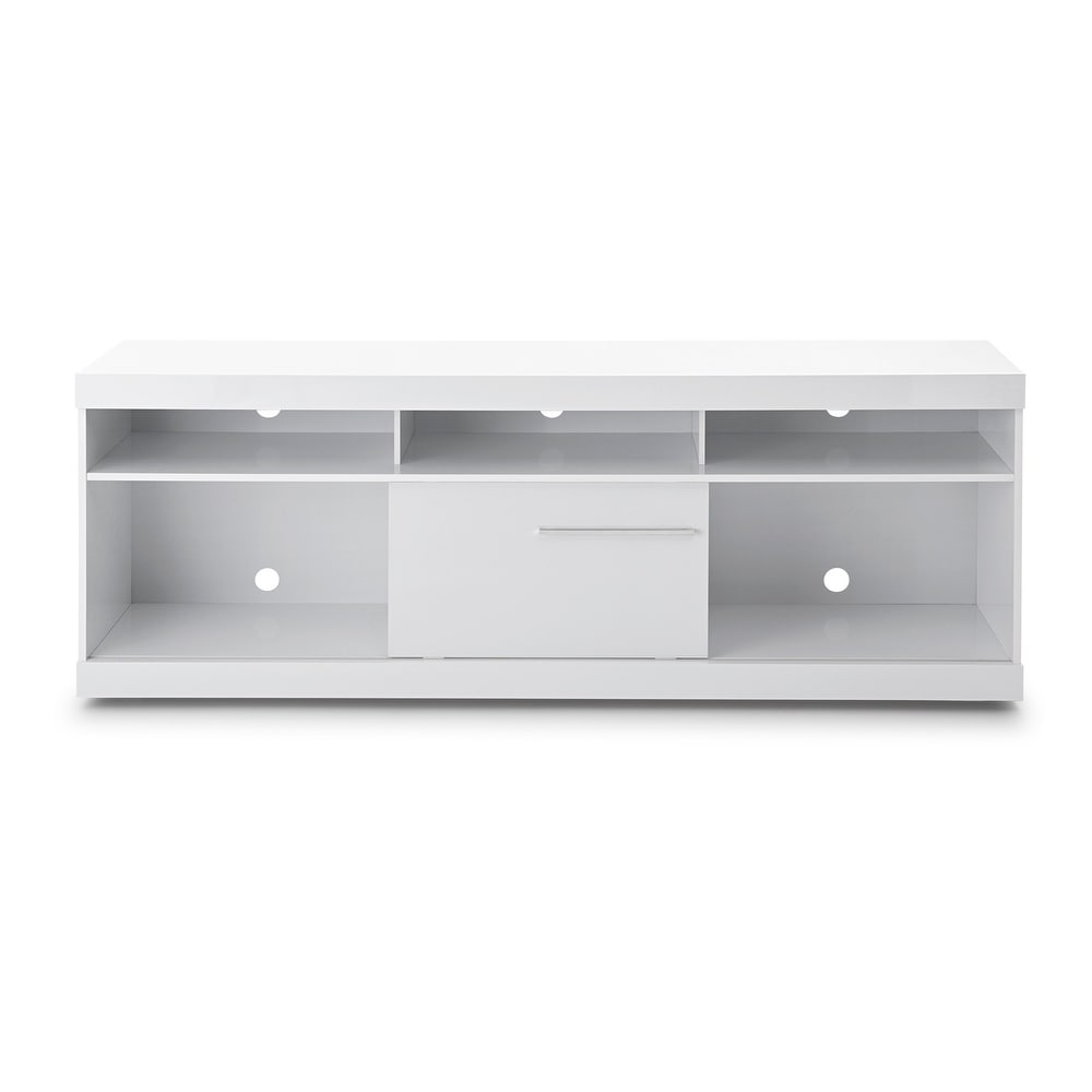 71 Inch Wooden TV Stand with Open Compartments and Sliding Door  White