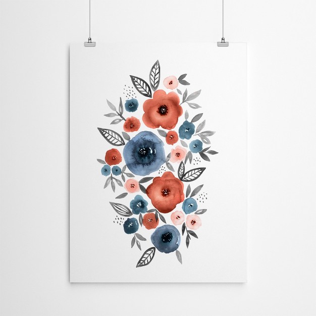 Americanflat Botanical Minimalist Floral Watercolor Navy Rust By Lisa Nohren Poster