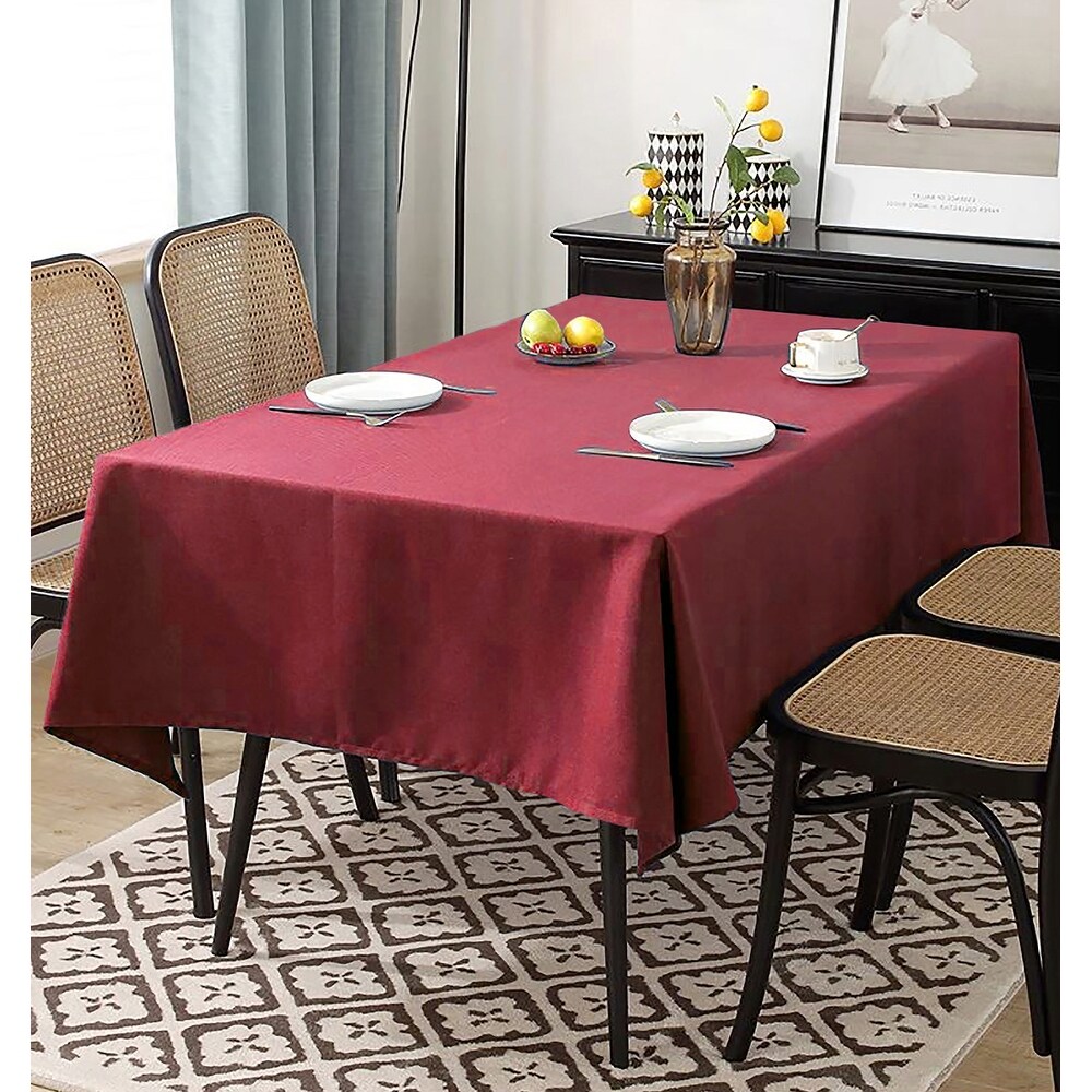 Red PEVA Vinyl Tablecloth With Flannel Backing Table Cover Waterproof Spill Proof