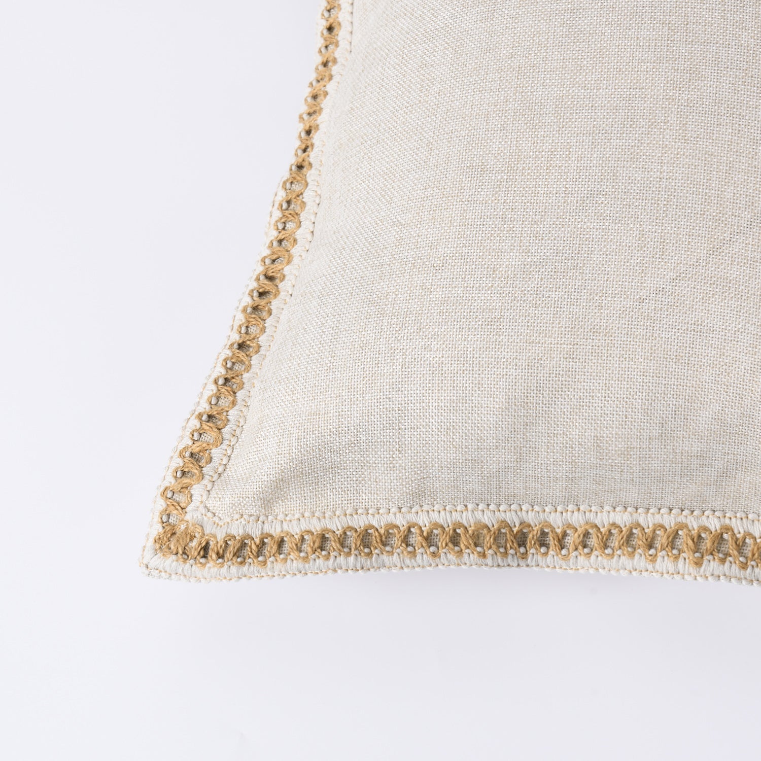 EvJk Set of 2 Vintage Pillow Covers, Linen with Trimmed, Nature, 20 inches x 20 inches