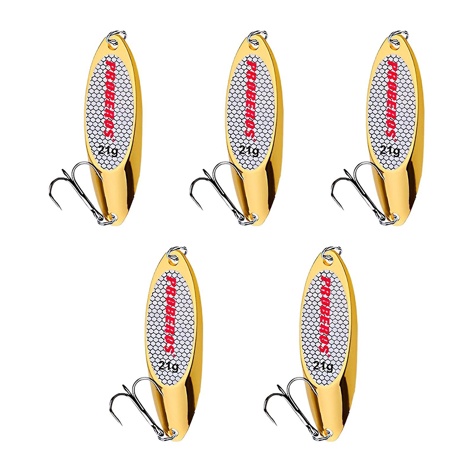 5x Fishing Spoons Vertical Hard Spinnerbaits Bass Baits Freshwater Saltwater Gold 21g