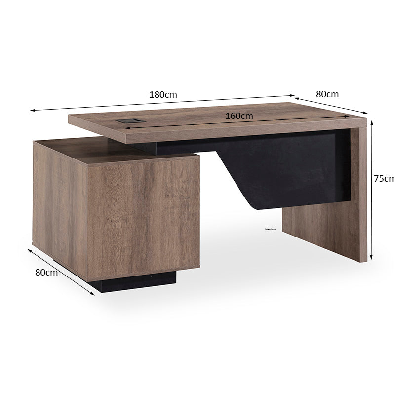 KELLEN Executive Desk with Left Return 1.6-1.8M - Warm Oak & Black